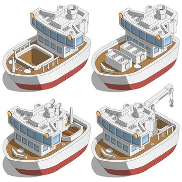 Set of cargo ships. Stock Illustration