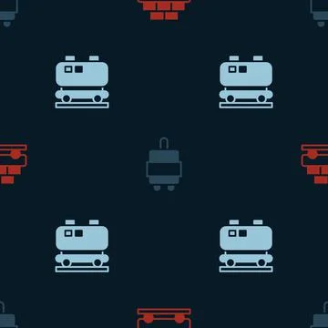 Set Cargo train wagon, Suitcase and Oil railway cistern on seamless pattern イラスト素材