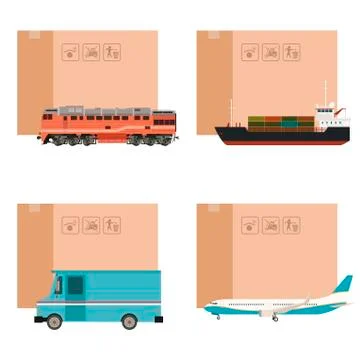 Set of cargo transportation with boxes Stock Illustration