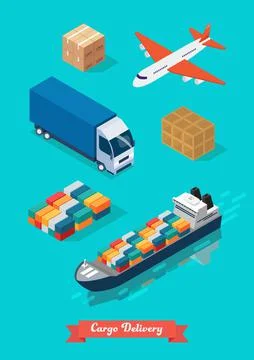 Set of Cargo Transportation Isometric View Stock Illustration