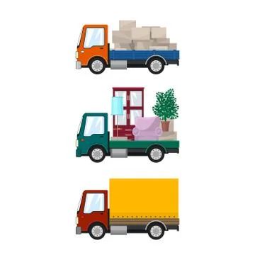 Set of Cargo Trucks on a White Background Stock Illustration