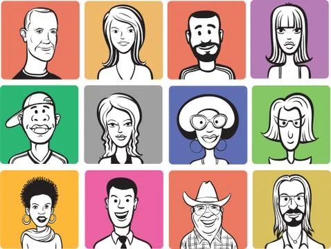 Set of caricature faces Stock Illustration