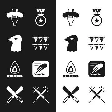 Set Carnival garland with flags, Eagle head, Sausage on the fork, Medal star Stock Illustration