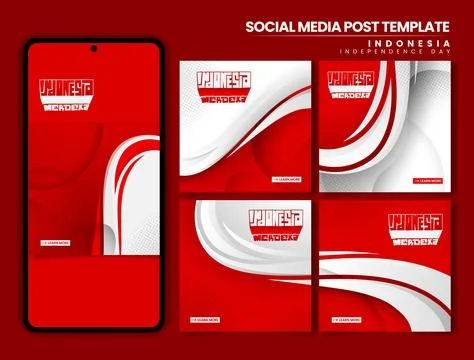 Set of carousel background post design with waving shape in red white for i.. Stock Illustration