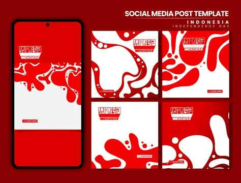 Set of carousel background post with flat liquid in red white design for in.. Stock Illustration