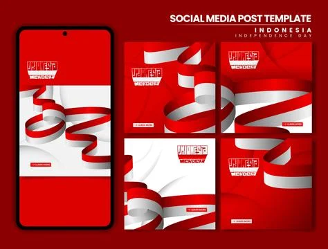 Set of carousel background post with irregular waving indonesian flag desig.. Stock Illustration