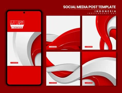 Set of carousel background with waving 3d shape in red white design for ind.. Stock Illustration