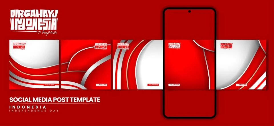 Set of carousel post in abstract red and white background Stock Illustration