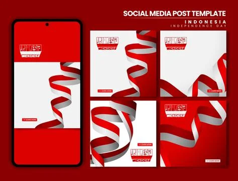 Set of carousel post background with waving indonesian flag for indonesia i.. Stock Illustration