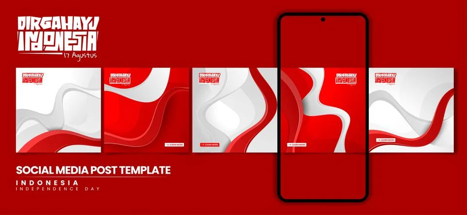 Set of carousel post design with abstract waving red white shape background.. Stock Illustration