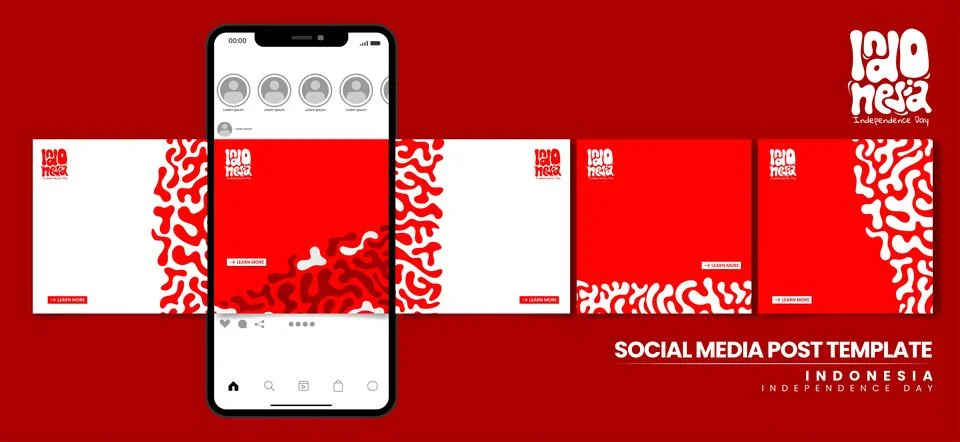 Set of carousel post design with red white liquid background design for nat.. Stock Illustration