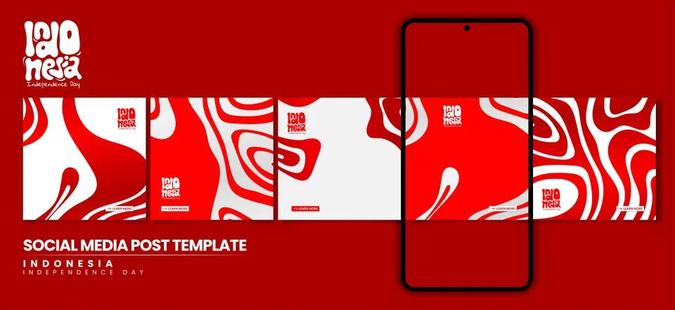 Set of carousel post design in red white abstract liquid for indonesia inde.. Illustrazione stock