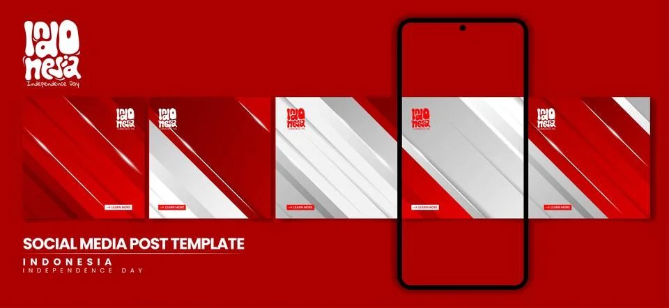 Set of carousel post design with red white gradient background for national.. Stock Illustration