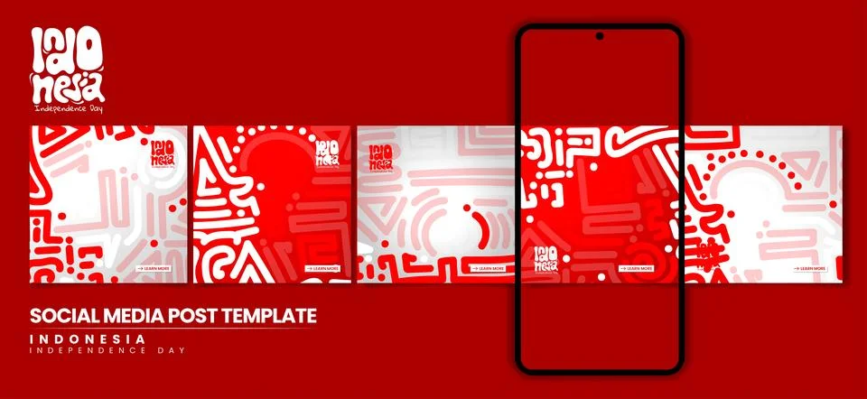 Set of carousel post design in red white maze background design for indones.. Stock Illustration