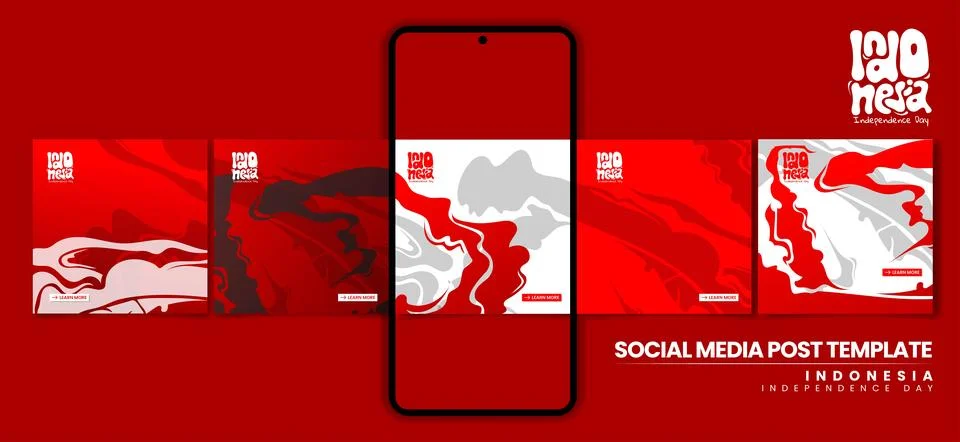 Set of carousel post design with red white flat smoke background for indone.. Stock Illustration