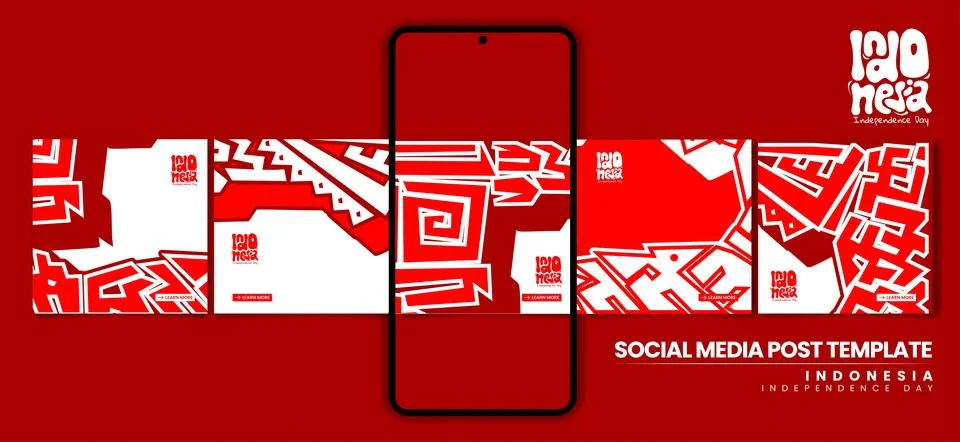 Set of carousel post design with simple 3d maze background for indonesia in.. Stock Illustration