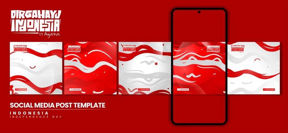 Set of carousel post design with waving flat smoke in red white design Stock Illustration