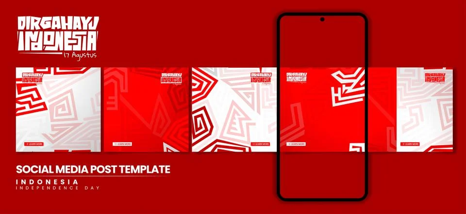 Set of carousel post with flat maze background in red white design for Indo.. Stock Illustration