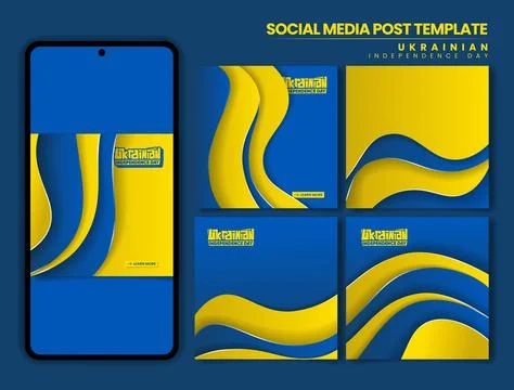 Set of carousel post for social media campaign in blue yellow background Stock Illustration
