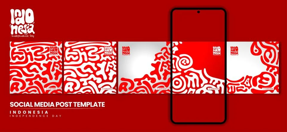 Set of carousel post template with abstract connect fluid in red white back.. Stock Illustration