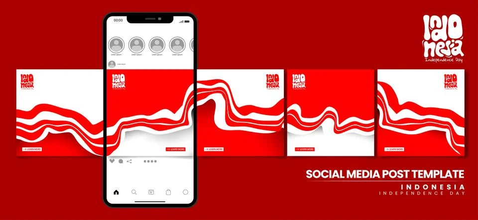 Set of carousel post template design wit waving red white lines for nationa.. Stock Illustration