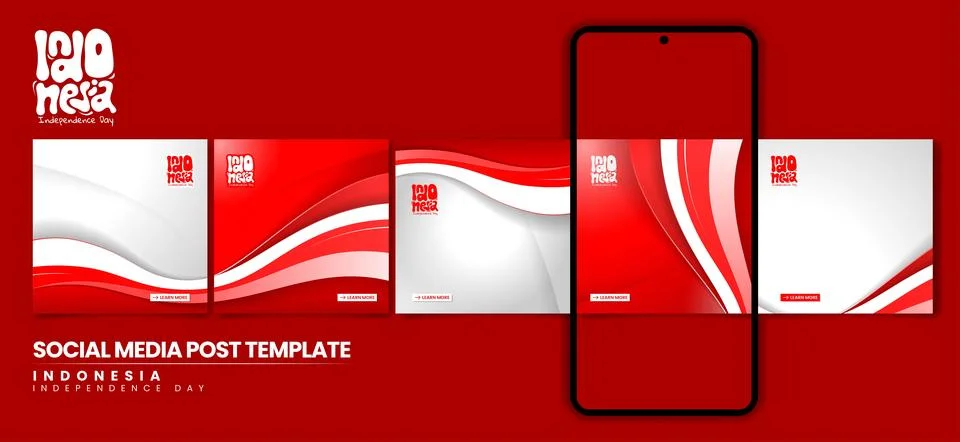 Set of carousel post template with waving red white shapes background for n.. Stock Illustration