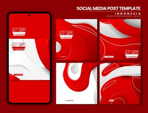 Set of carousel post with waving shape in 3d and outline design for indones.. Stock Illustration