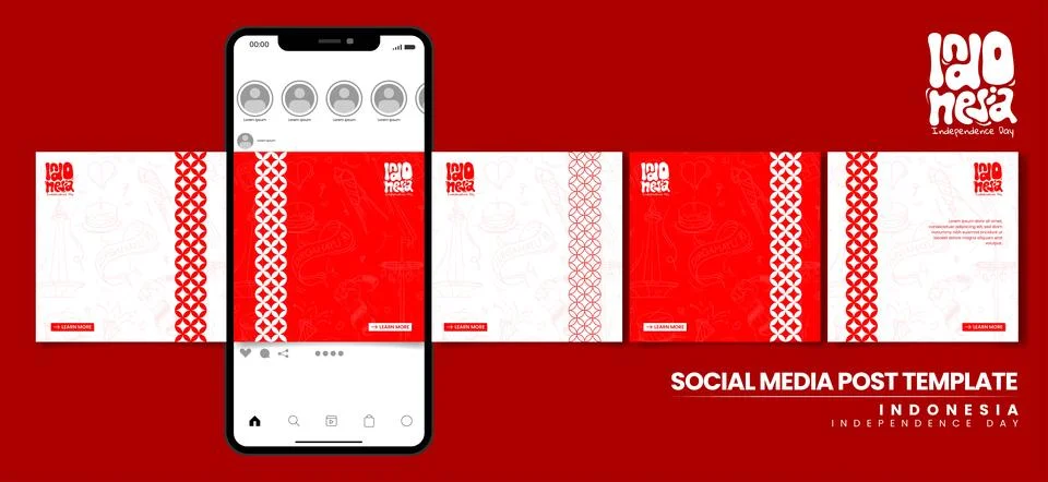 Set of carousel template design with simple ornament in red white backgroun.. Stock Illustration