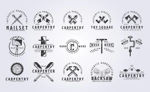 Set of carpenter logo, woodwork bundle logo vector illustration design Stock Illustration