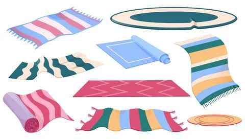 Set of carpets or rugs of different shapes, colors Ilustración de archivo