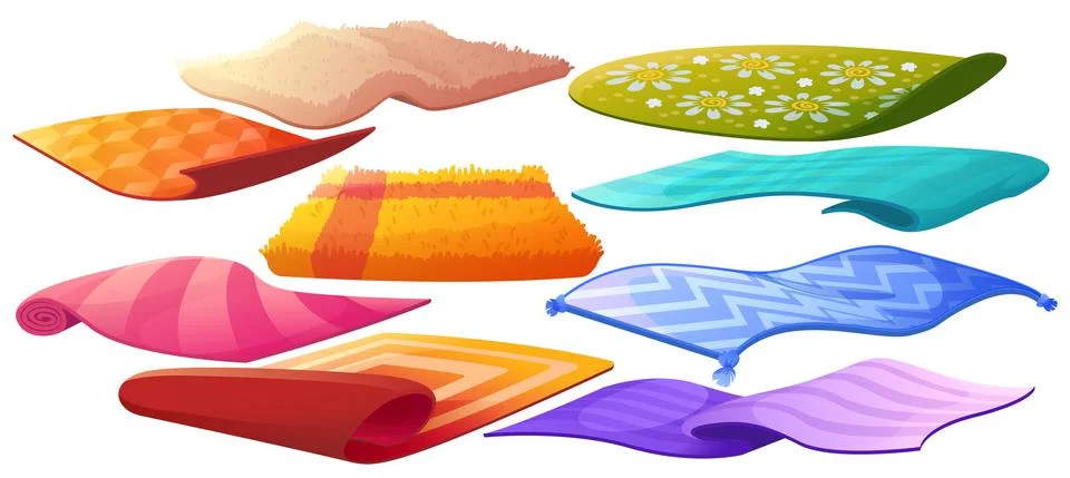 Set of carpets or rugs of different shape, design Stock Illustration
