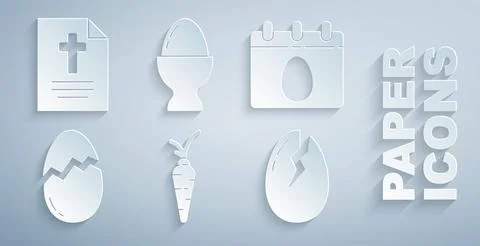 Set Carrot, Calendar with Easter egg, Broken, on stand and Greeting card Happ Stock Illustration