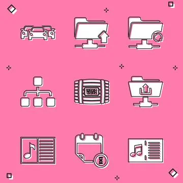 Set Cars, FTP folder upload, sync refresh, Hierarchy organogram chart, Wooden Stock Illustration