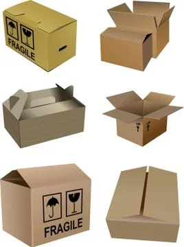 Set of carton boxes isolated over a white background Stock Illustration
