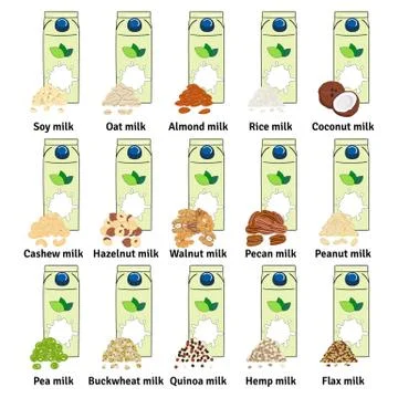 Set of carton boxes with plant-based milk Stock Illustration