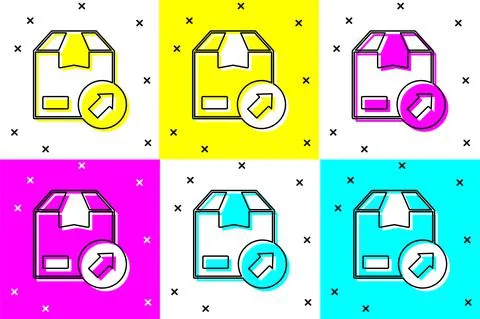 Set Carton cardboard box icon isolated on color background. Box, package, parcel Stock Illustration