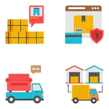Set of Cartons Flat Icons Stock Illustration