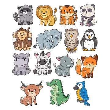 Set of cartoon animals vector illustration Stock Illustration