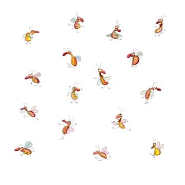 Set of cartoon beetles in different poses for design. Illustration on a white Stock Illustration
