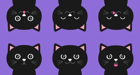 Set of cartoon black cats with different emotions. Vector illustration Stock Illustration