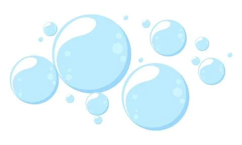 Set of Cartoon Blue Soap Bubbles Graphic for Washing and Cleaning Concepts Stock Illustration
