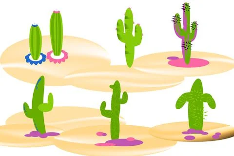 Set of cartoon cactus Stock Illustration