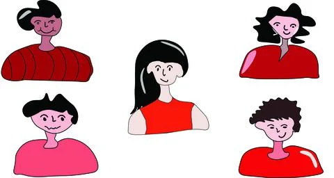 Set of cartoon character, 5 character, Male upper body illustration, female u 스톡 일러스트
