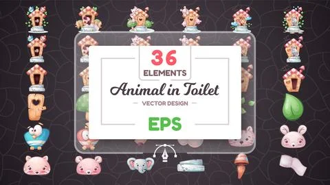 Set cartoon character adorable elements, pretty animal idea for print t-shirt Stock Illustration