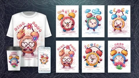 Set cartoon character clock - set five poster Stock Illustration