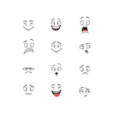 Set of cartoon character demonstrating different emotions isolated on white Illustrazione stock