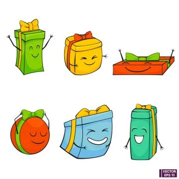 Set of cartoon character gift. 库存插图