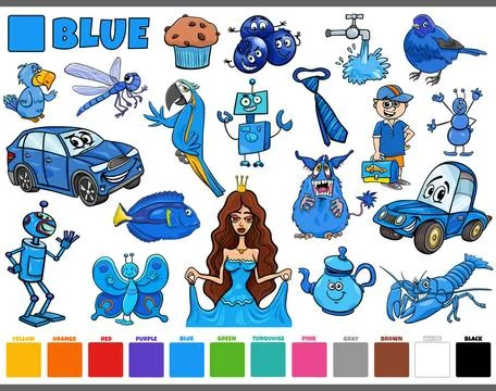 Set with cartoon characters and objects in blue Cartoon illustration set w... Stock Photos