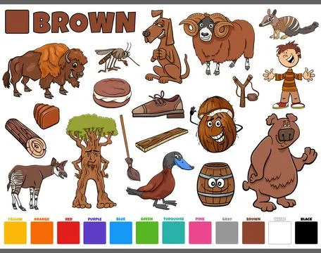 Set with cartoon characters and objects in brown Cartoon illustration set ... Stock Photos