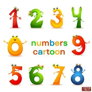 Set of cartoon characters numbers. Ilustração Stock